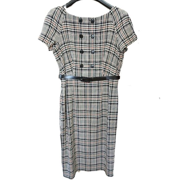 NWT Plaid Le Chateau Sheath Pencil Midi Dress with Belt Office Work - Picture 1 of 10